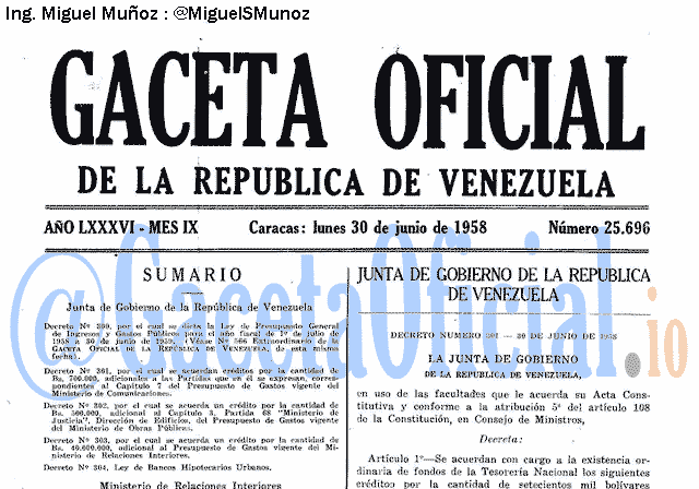 Gaceta Oficial 25696 del 30 Junio 1958