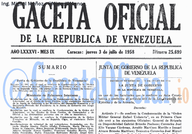 Gaceta Oficial 25699 del 3 Julio 1958