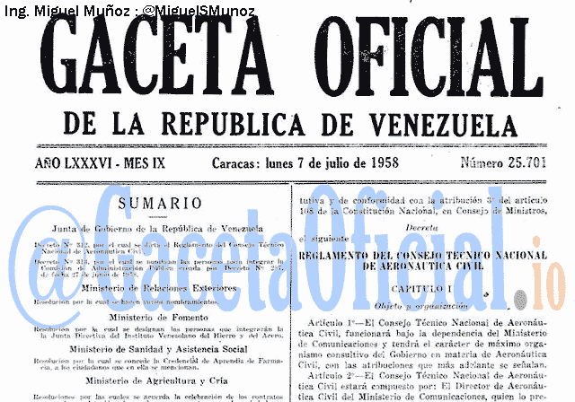 Gaceta Oficial 25701 del 7 Julio 1958