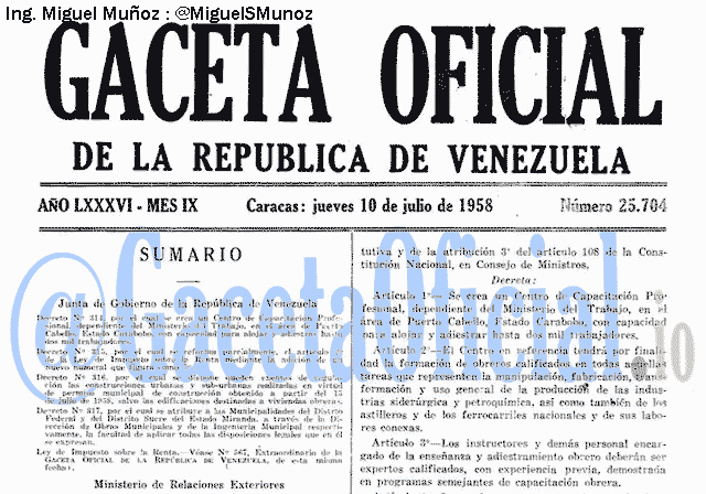 Gaceta Oficial 25704 del 10 Julio 1958