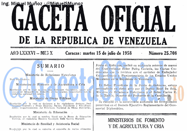 Gaceta Oficial 25708 del 15 Julio 1958