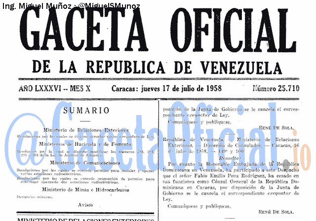 Gaceta Oficial 25710 del 17 Julio 1958