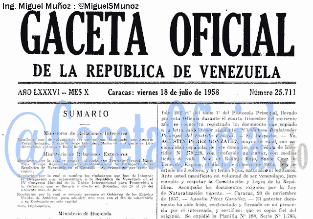 Gaceta Oficial 25711 del 18 Julio 1958