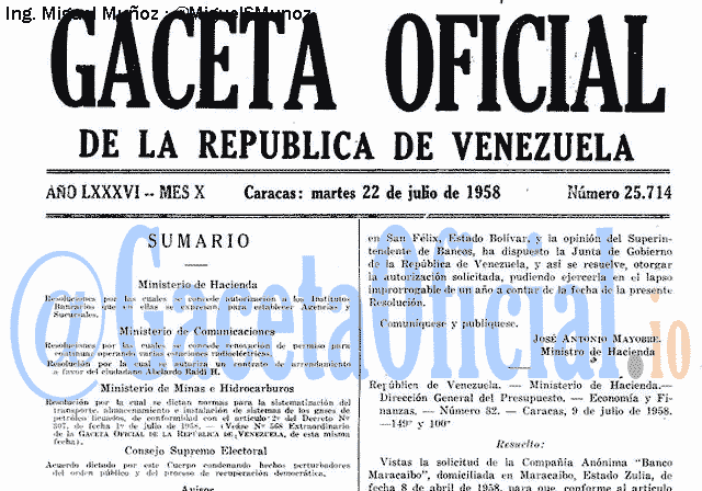 Gaceta Oficial 25714 del 22 Julio 1958