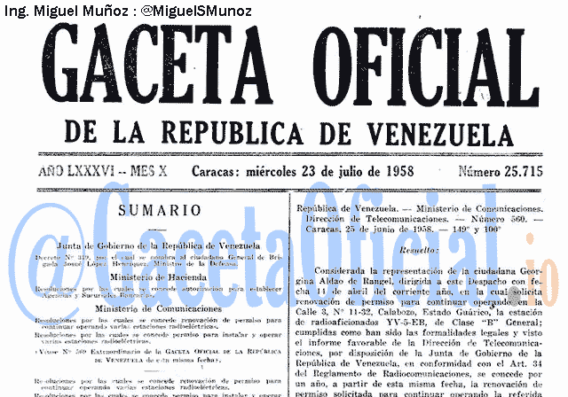 Gaceta Oficial 25715 del 23 Julio 1958
