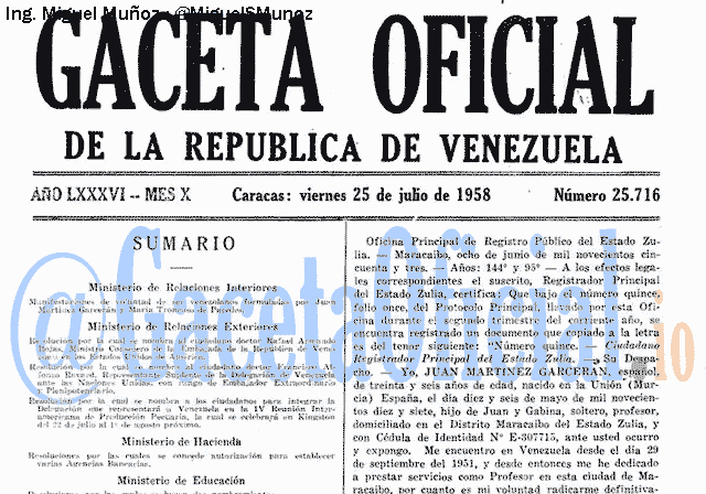 Gaceta Oficial 25716 del 25 Julio 1958