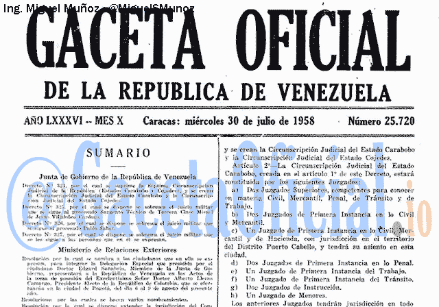 Gaceta Oficial 25720 del 30 Julio 1958