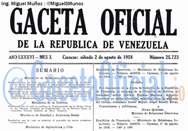 Gaceta Oficial 25723 del 2 Agosto 1958