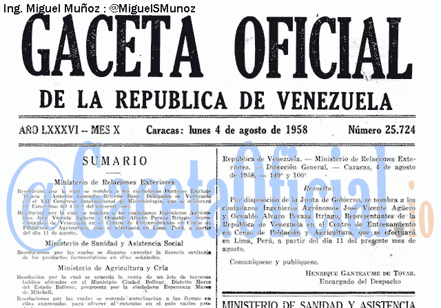 Gaceta Oficial 25724 del 4 Agosto 1958