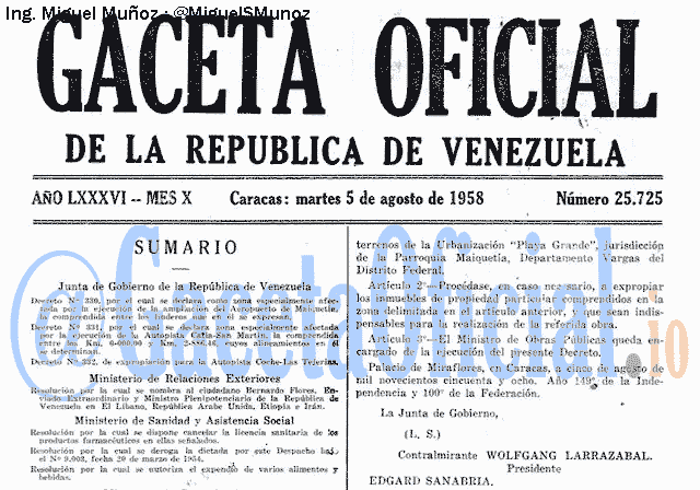 Gaceta Oficial 25725 del 5 Agosto 1958