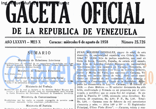 Gaceta Oficial 25726 del 6 Agosto 1958