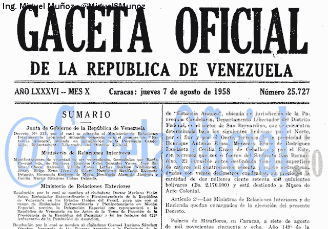 Gaceta Oficial 25727 del 7 Agosto 1958