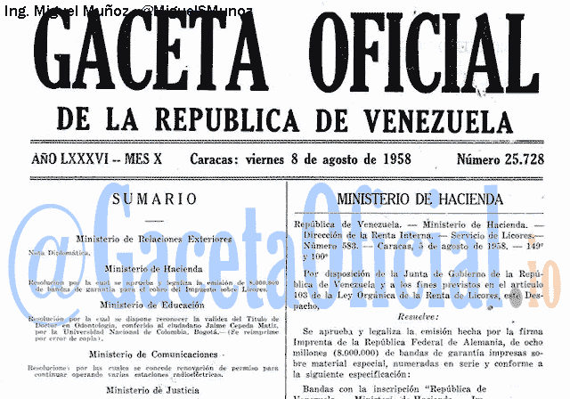 Gaceta Oficial 25728 del 8 Agosto 1958