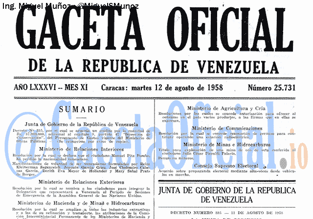 Gaceta Oficial 25731 del 12 Agosto 1958