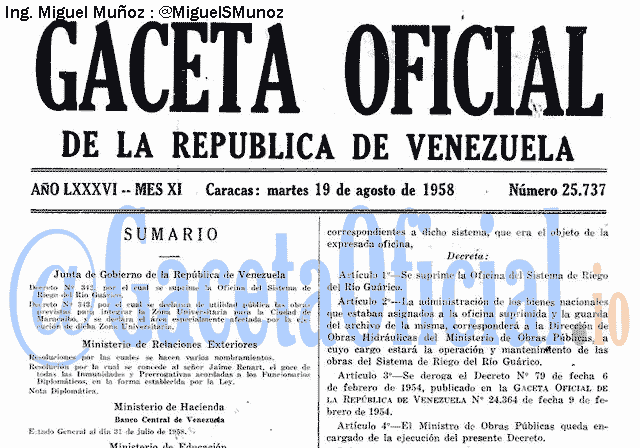 Gaceta Oficial 25737 del 19 Agosto 1958