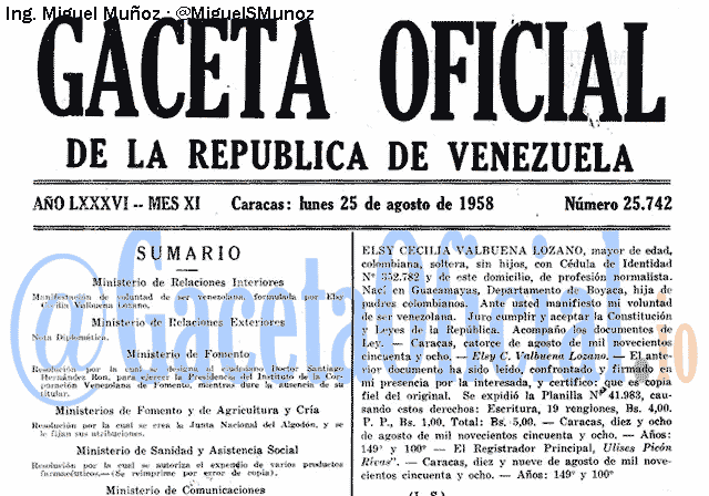 Gaceta Oficial 25742 del 25 Agosto 1958