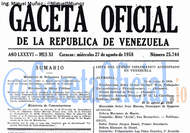 Gaceta Oficial 25744 del 27 Agosto 1958