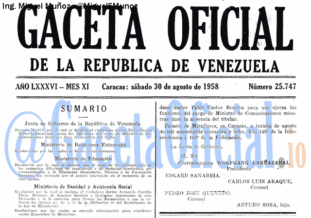 Gaceta Oficial 25747 del 30 Agosto 1958