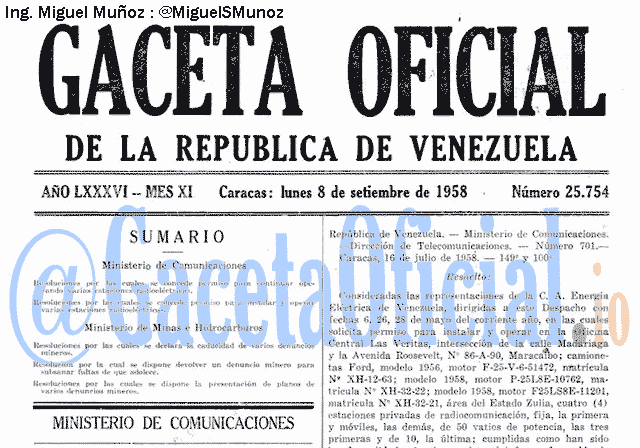Gaceta Oficial 25754 del 8 Septiembre 1958