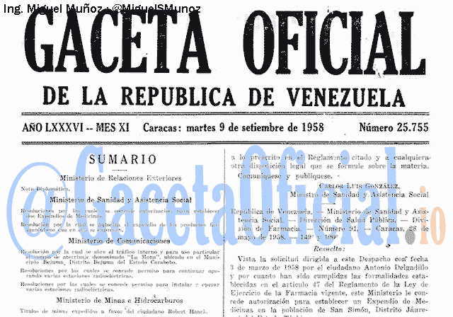 Gaceta Oficial 25755 del 9 Septiembre 1958