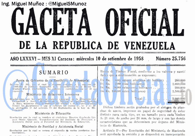 Gaceta Oficial 25756 del 10 Septiembre 1958