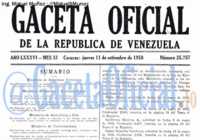 Gaceta Oficial 25757 del 11 Septiembre 1958