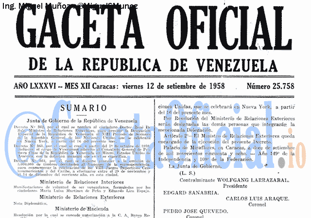 Gaceta Oficial 25758 del 12 Septiembre 1958