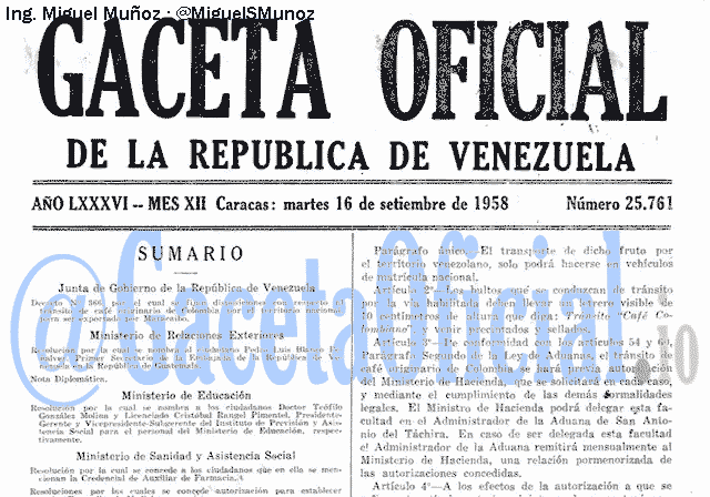 Gaceta Oficial 25761 del 16 Septiembre 1958