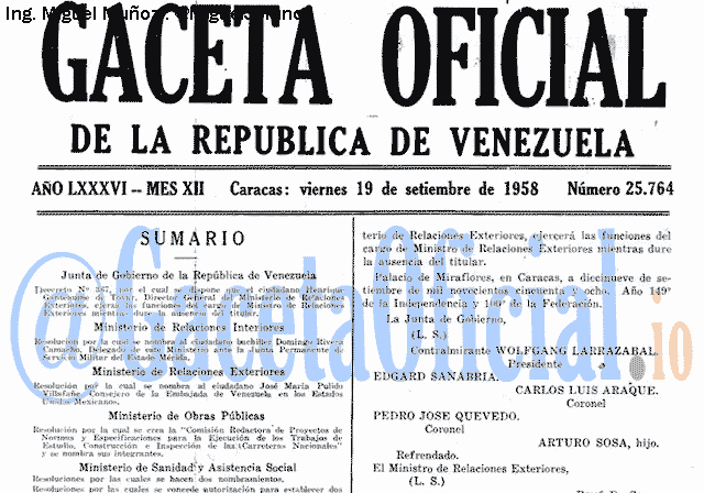 Gaceta Oficial 25764 del 19 Septiembre 1958