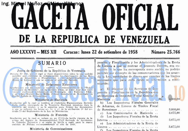 Gaceta Oficial 25766 del 22 Septiembre 1958