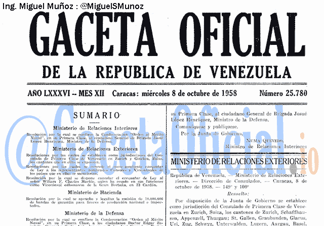 Gaceta Oficial 25780 del 8 Octubre 1958