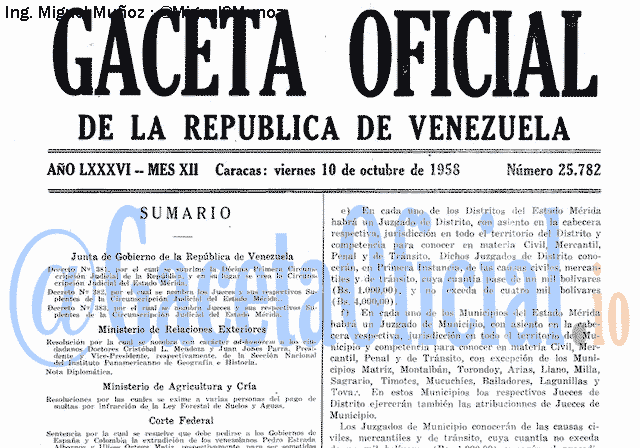 Gaceta Oficial 25782 del 10 Octubre 1958