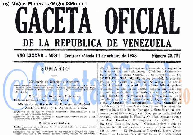 Gaceta Oficial 25783 del 11 Octubre 1958