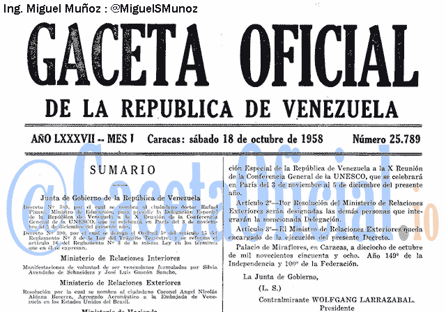 Gaceta Oficial 25789 del 18 Octubre 1958