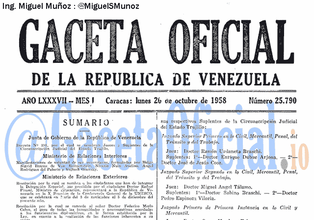 Gaceta Oficial 25790 del 20 Octubre 1958