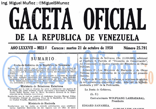 Gaceta Oficial 25791 del 21 Octubre 1958