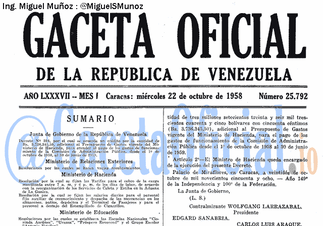 Gaceta Oficial 25792 del 22 Octubre 1958