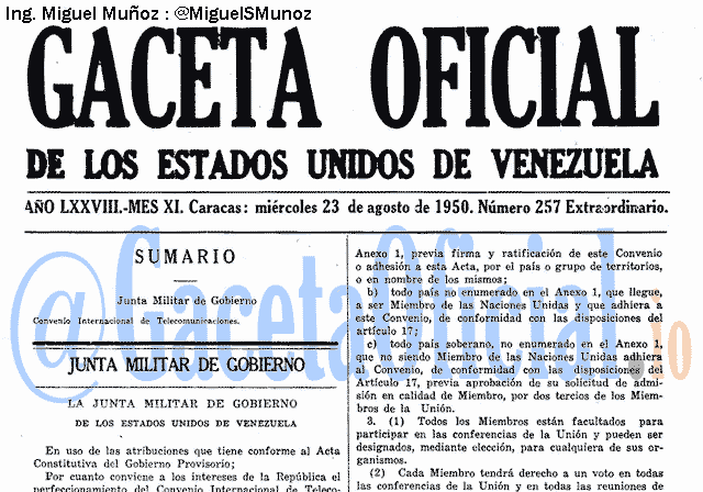 Gaceta Oficial 257 del 23 Agosto 1950