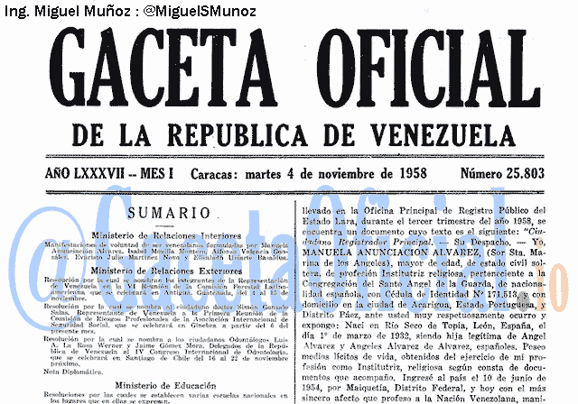 Gaceta Oficial 25803 del 4 Noviembre 1958