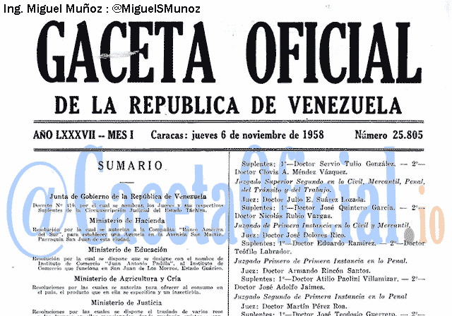 Gaceta Oficial 25805 del 6 Noviembre 1958