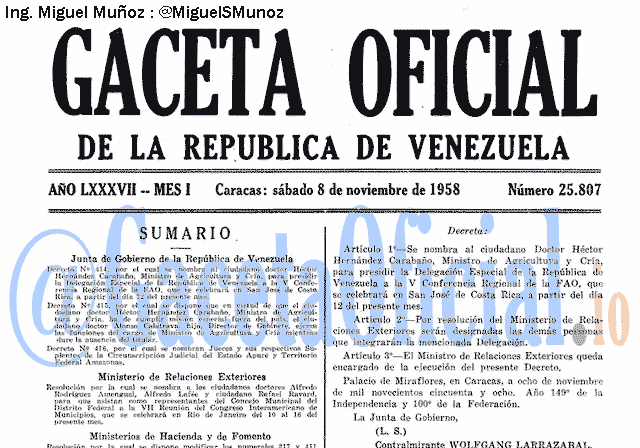 Gaceta Oficial 25807 del 8 Noviembre 1958