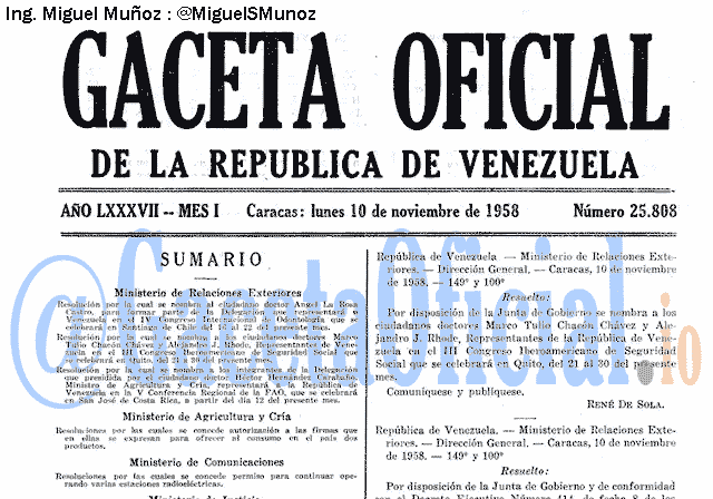 Gaceta Oficial 25808 del 10 Noviembre 1958
