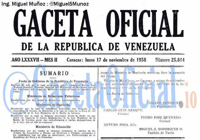 Gaceta Oficial 25814 del 17 Noviembre 1958