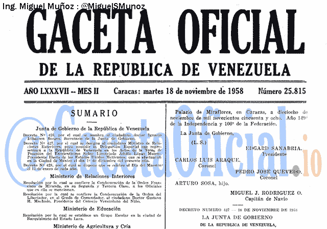 Gaceta Oficial 25815 del 18 Noviembre 1958