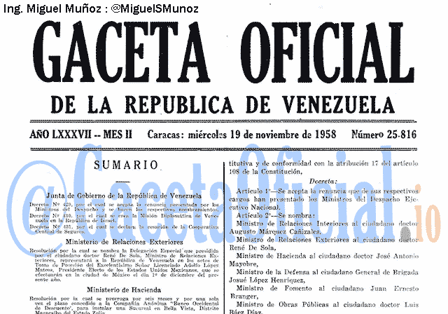 Gaceta Oficial 25816 del 19 Noviembre 1958