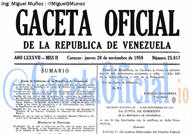 Gaceta Oficial 25817 del 20 Noviembre 1958