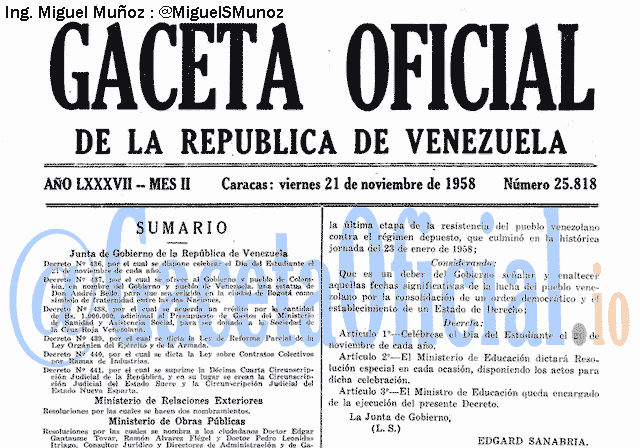 Gaceta Oficial 25818 del 21 Noviembre 1958