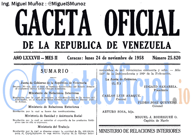 Gaceta Oficial 25820 del 24 Noviembre 1958