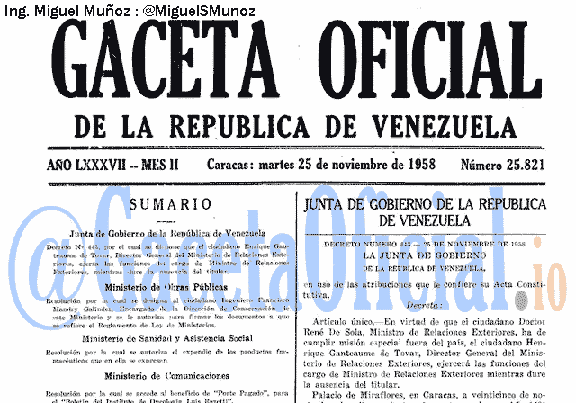 Gaceta Oficial 25821 del 25 Noviembre 1958