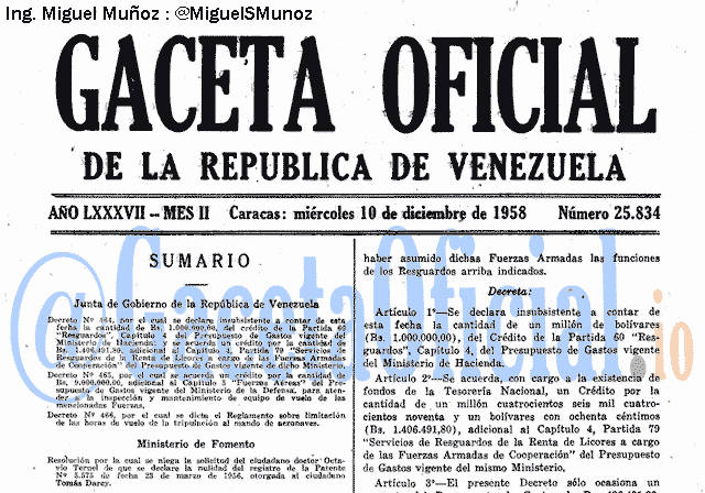 Gaceta Oficial 25834 del 10 Diciembre 1958
